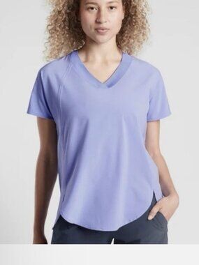 Athleta Periwinkle Zephyr V-Neck Lightweight Quick Dry Short Sleeve Top XS Blue